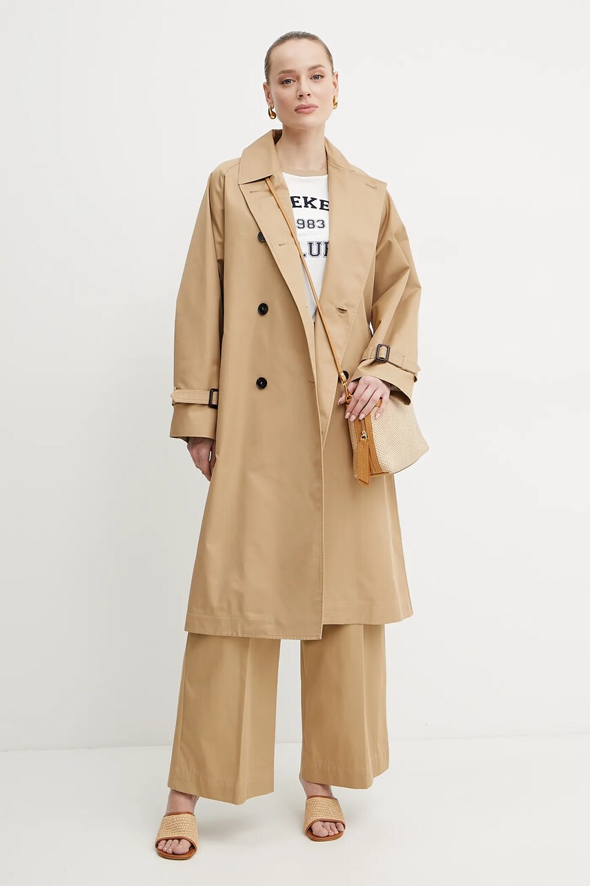 Бавовняні штани Weekend Max Mara жіночі колір бежевий широкі висока посадка 2515131121600
