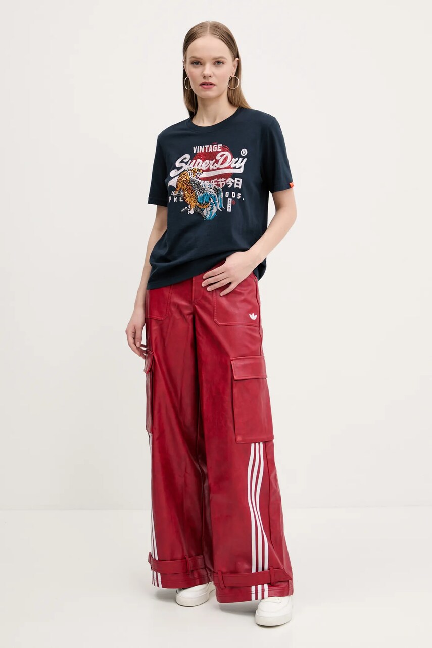 Штани adidas Originals FAUX LTHR жіночі колір червоний фасон cargo висока посадка JX9227