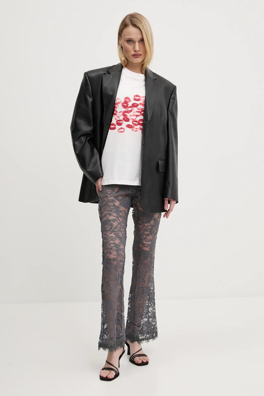 Штани Never Fully Dressed Charcoal Lace жіночі колір сірий кльош висока посадка NFDTR453