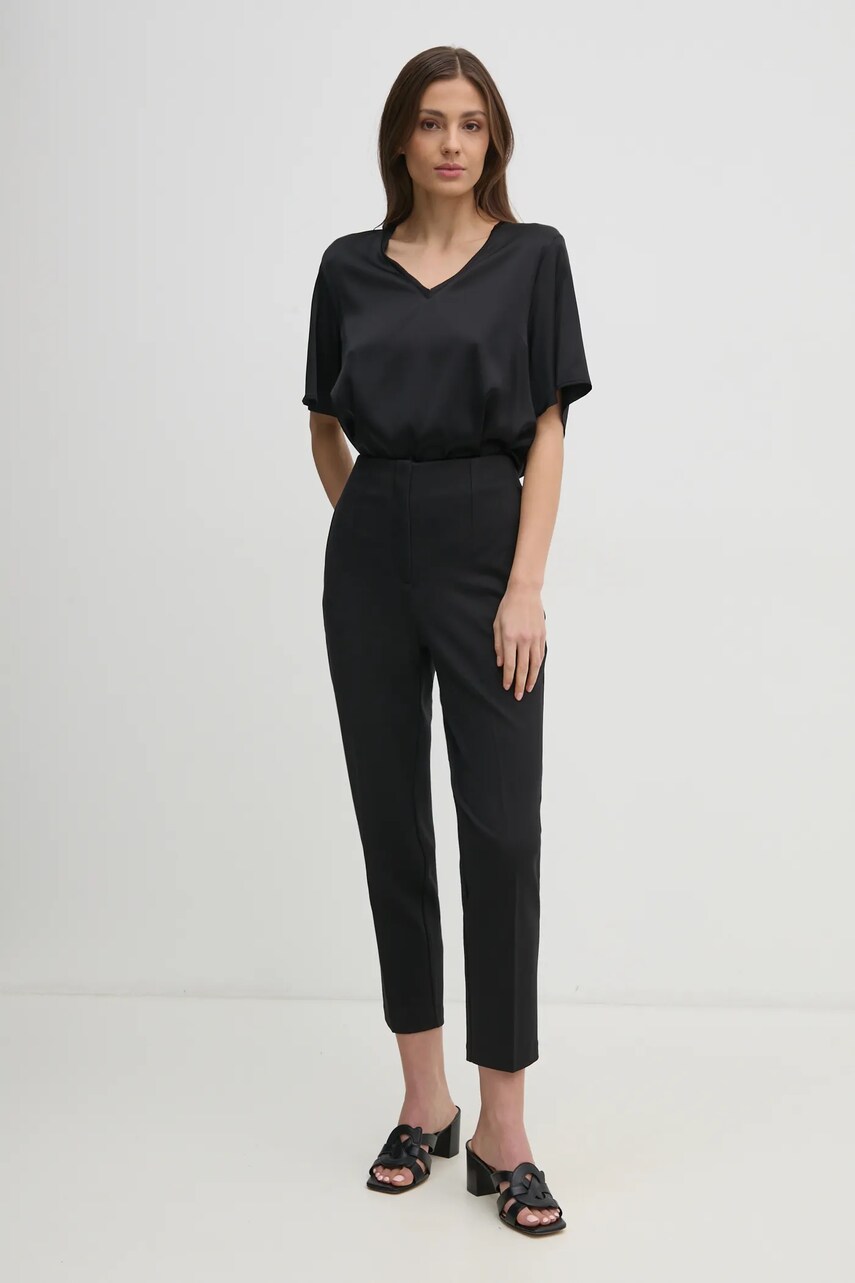 Штани Calvin Klein жіночі колір чорний фасон сигарети висока посадка LV044B690G