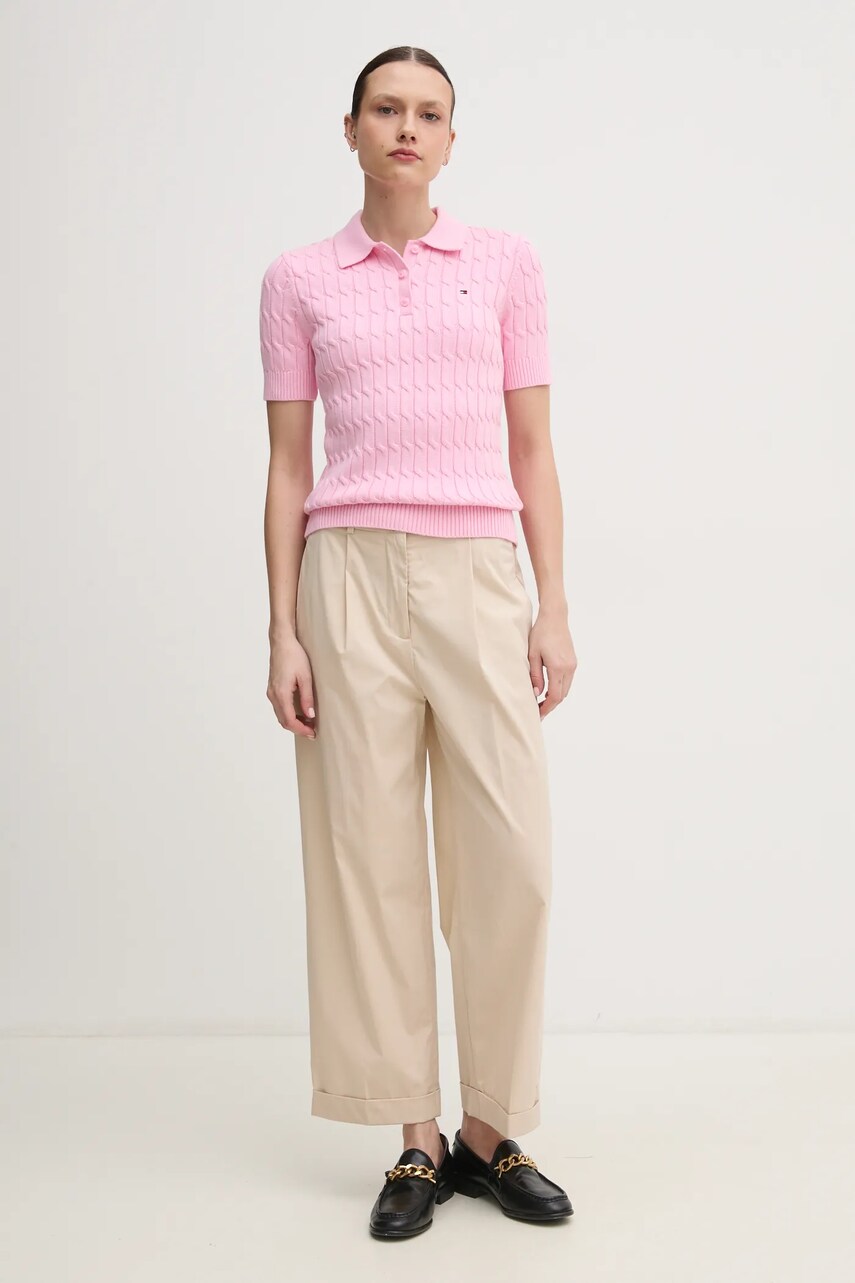 Штани Tommy Hilfiger жіночі колір бежевий фасон chinos висока посадка WW0WW44783