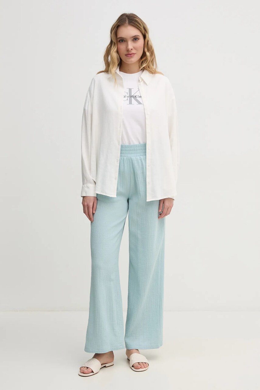 Бавовняні штани Dkny жіночі широкі висока посадка DJ4P3004