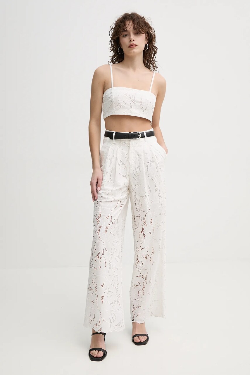 Штани ISABELLE BLANCHE жіночі колір білий широкі висока посадка IS25SS-P136-T020