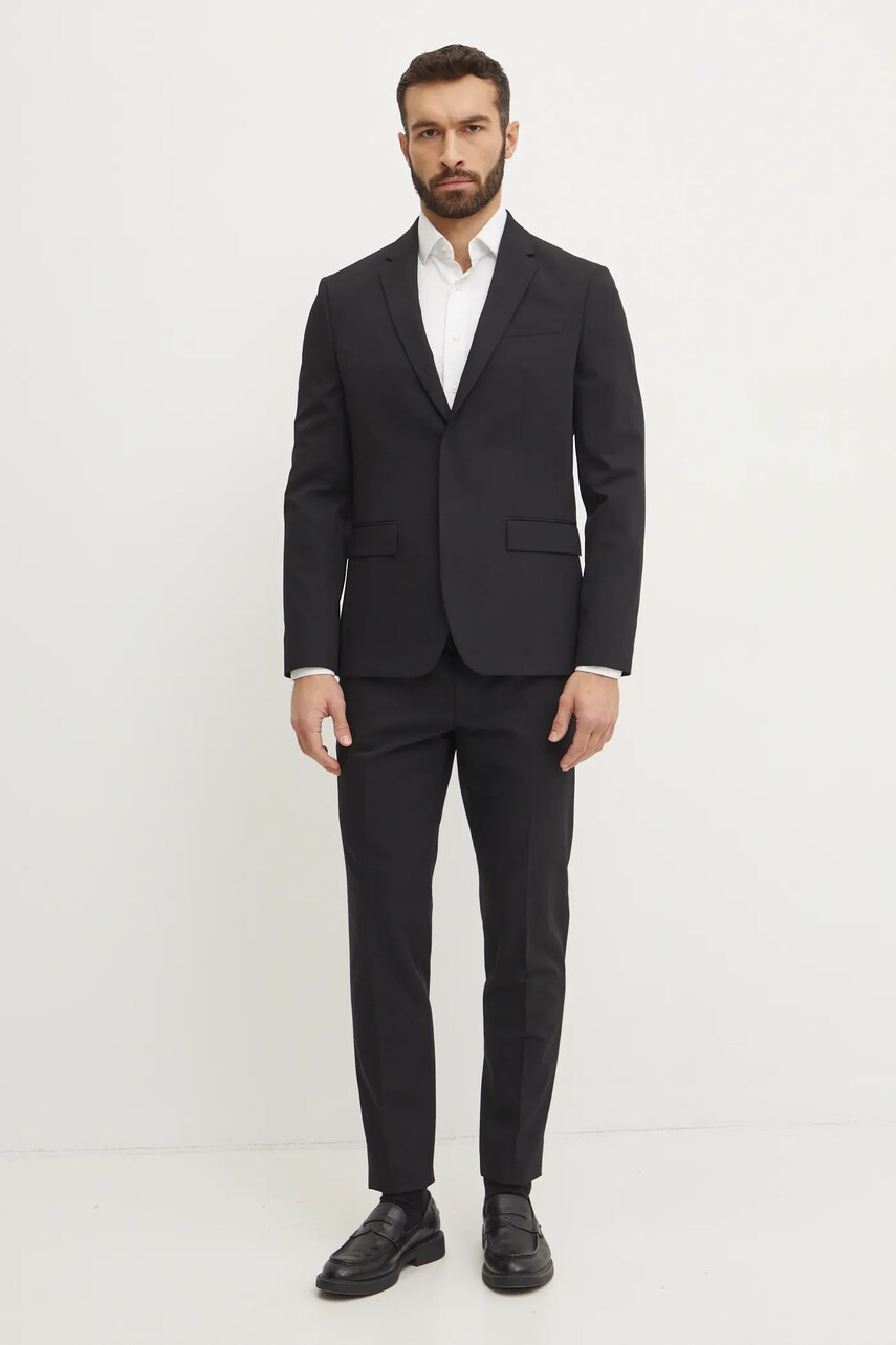 Вовняні штани Calvin Klein колір чорний облягаючі K10K114347