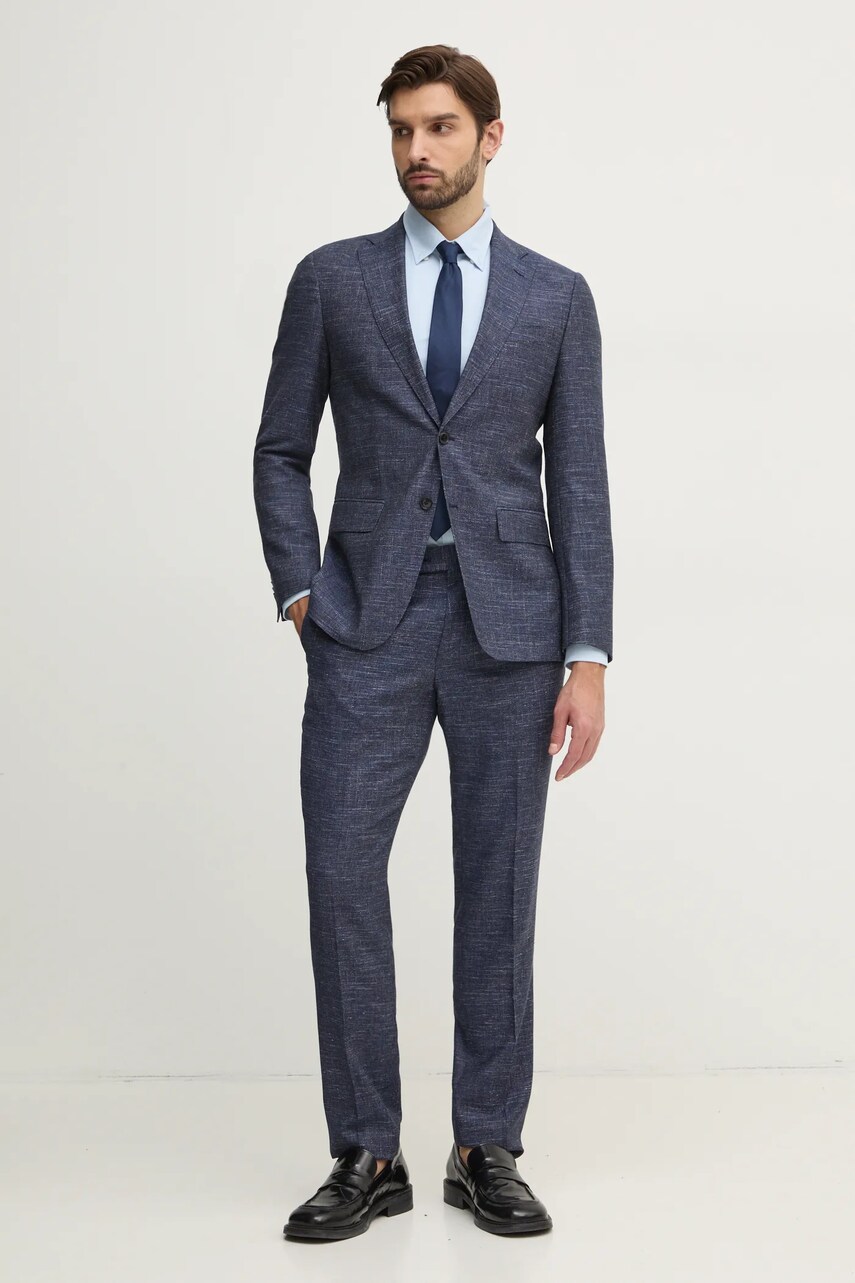 Вовняні штани BOSS колір синій фасон chinos 50535685