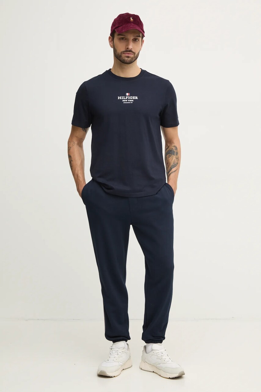 Бавовняні спортивні штани Tommy Hilfiger колір синій з аплікацією MW0MW37477