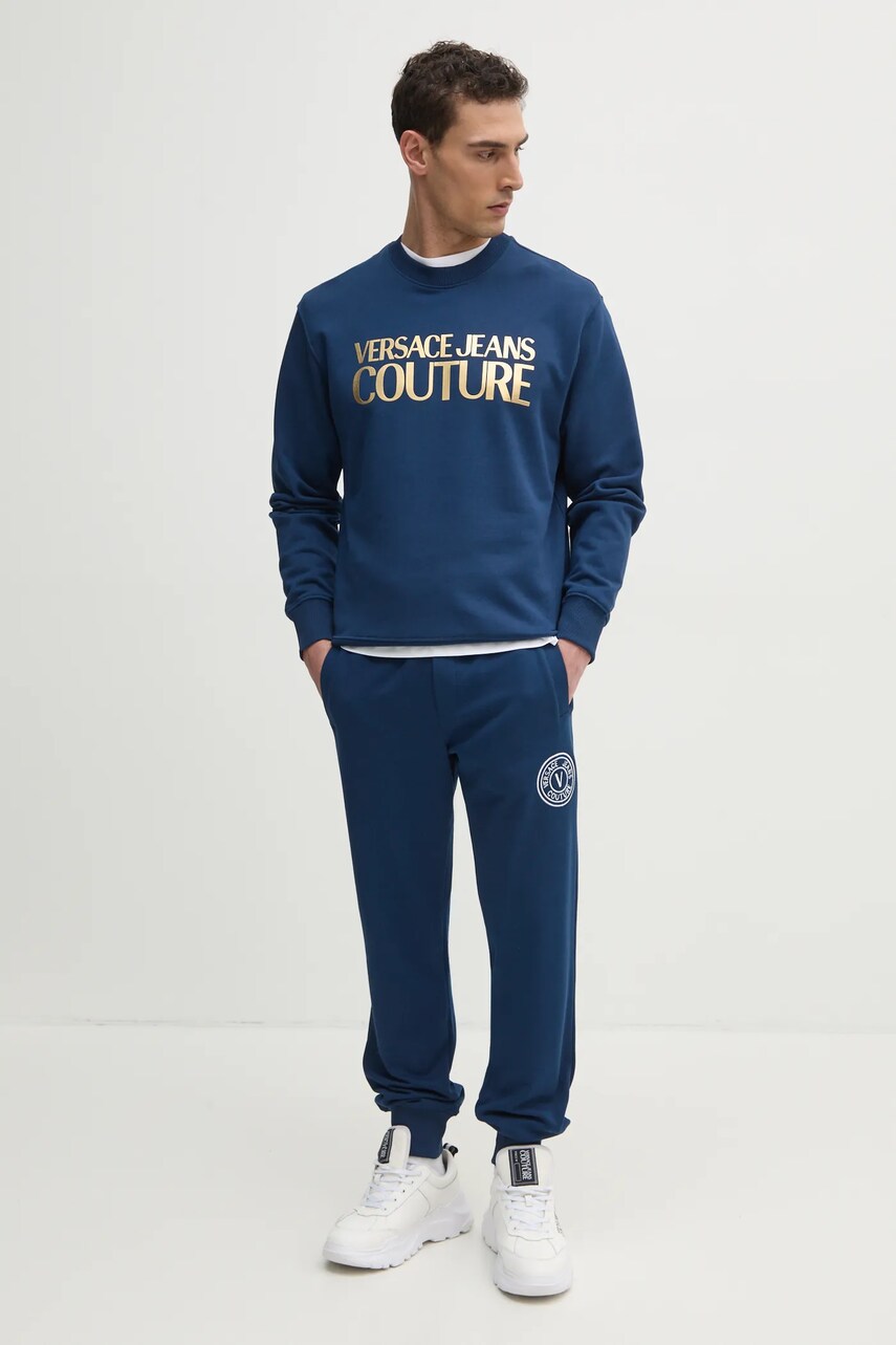 Бавовняні спортивні штани Versace Jeans Couture чоловічі колір синій з аплікацією 78GAAT00 CF01T