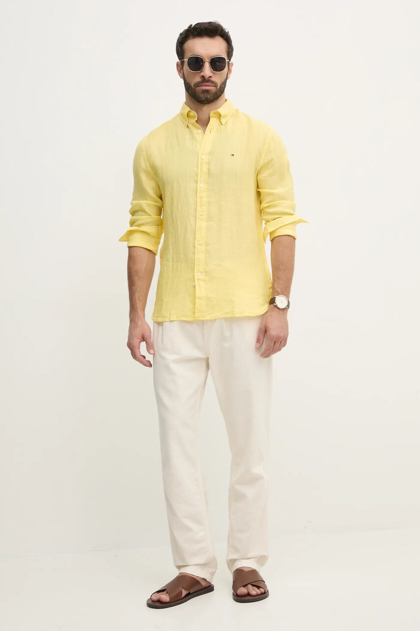 Штани з домішкою льону Pepe Jeans LINEN PULL ON PANTS чоловічі колір бежевий фасон chinos PM211872