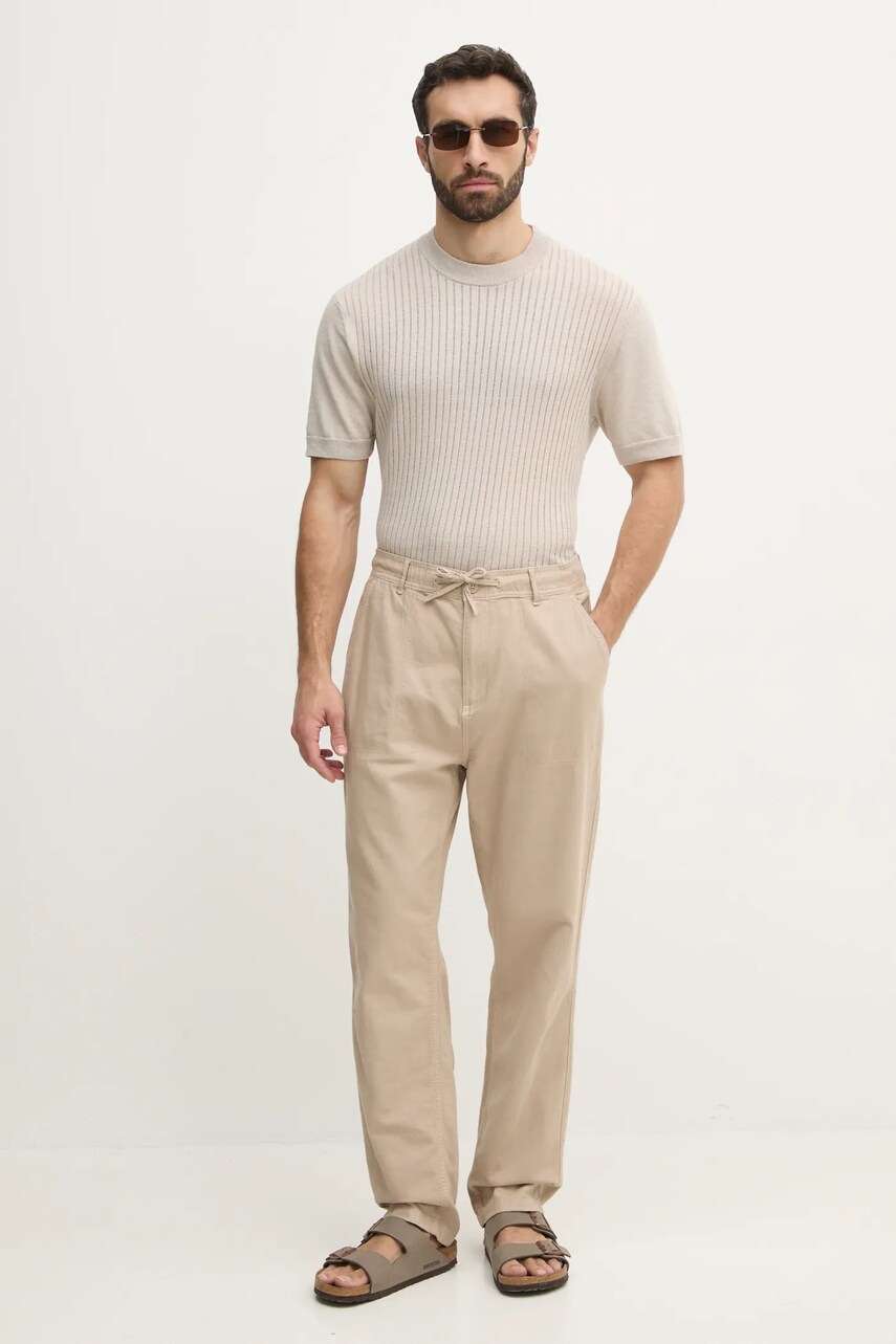 Штани з домішкою льону Pepe Jeans LINEN PULL ON PANTS чоловічі колір бежевий фасон chinos PM211872