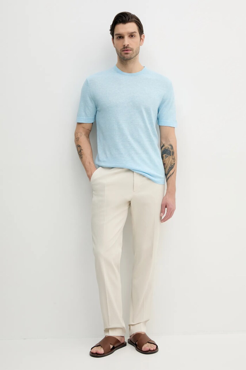 Штани Calvin Klein чоловічі колір бежевий облягаючі K10K113936