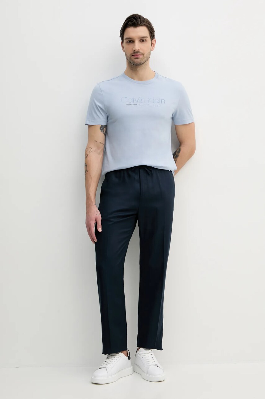 Штани з домішкою льону Calvin Klein чоловічі колір синій прямі K10K114403