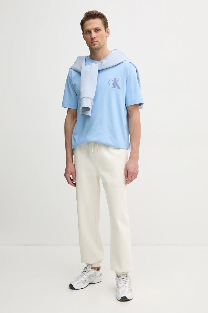 Спортивні штани Calvin Klein Jeans колір бежевий однотонні J30J327241