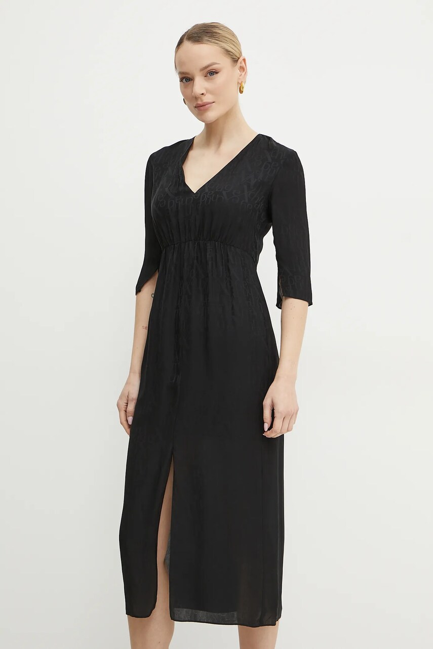 Сукня Armani Exchange колір чорний midi розкльошена XW000147 AF10842