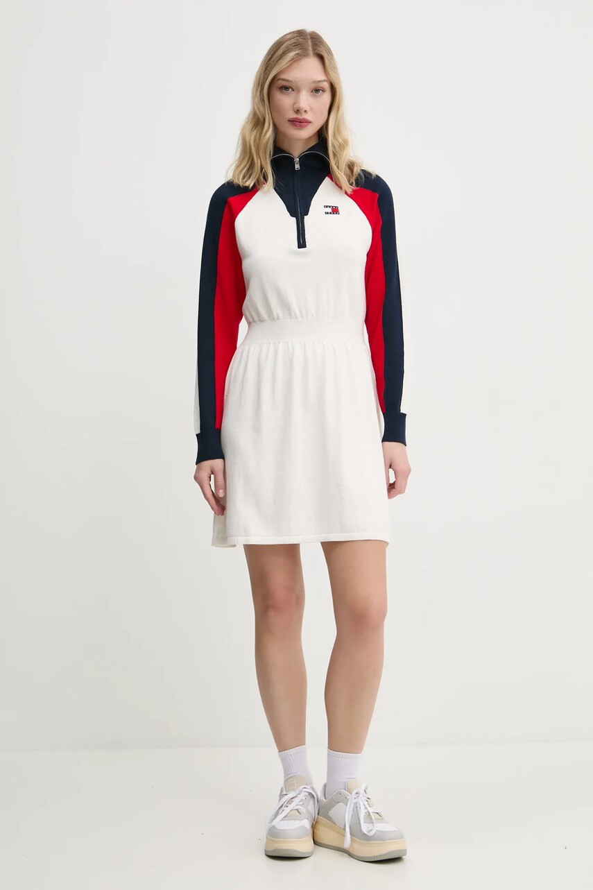 Сукня з домішкою вовни Tommy Jeans колір бежевий mini розкльошена DW0DW19467