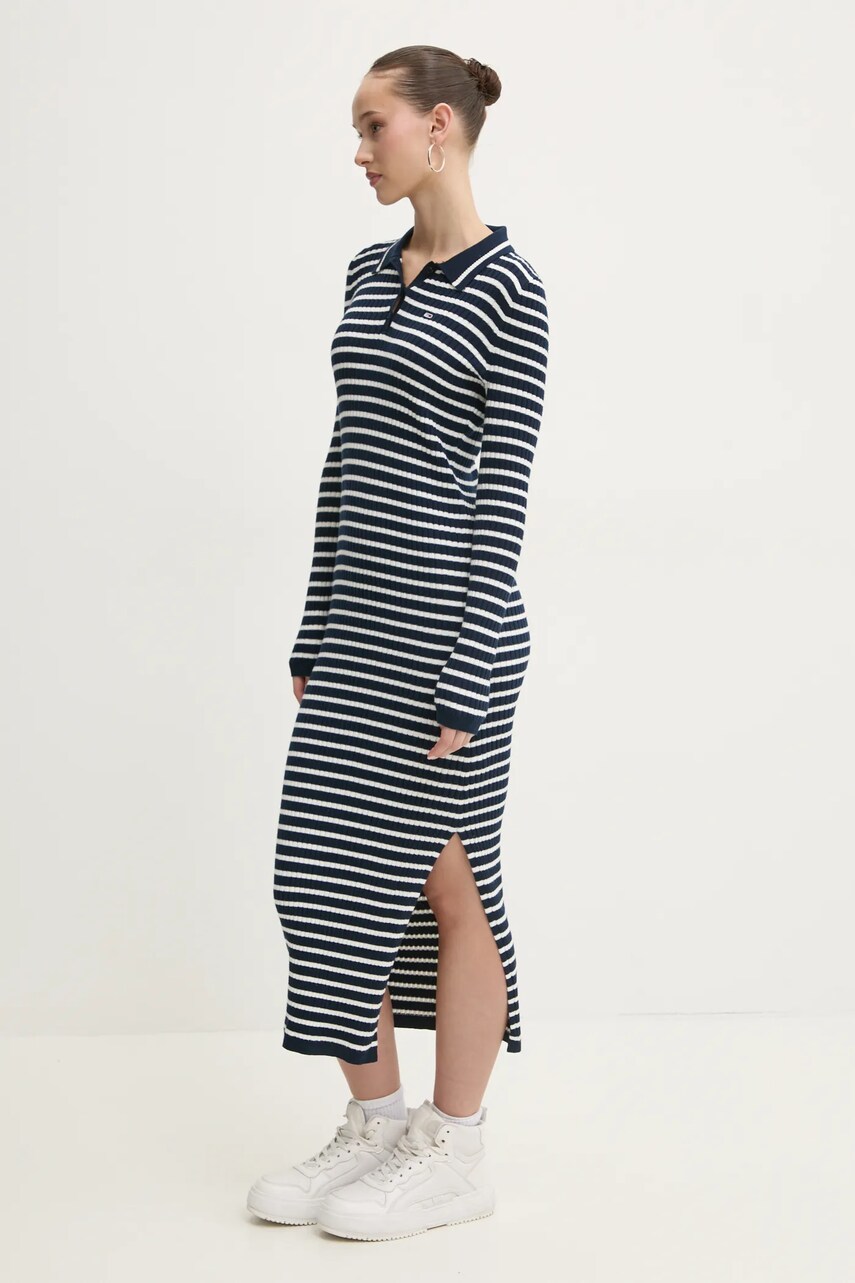 Сукня з домішкою вовни Tommy Jeans колір синій maxi облягаюча DW0DW19476