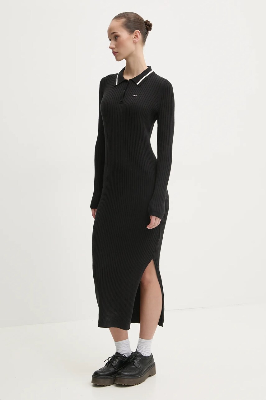 Сукня з домішкою вовни Tommy Jeans колір чорний maxi облягаюча DW0DW19476