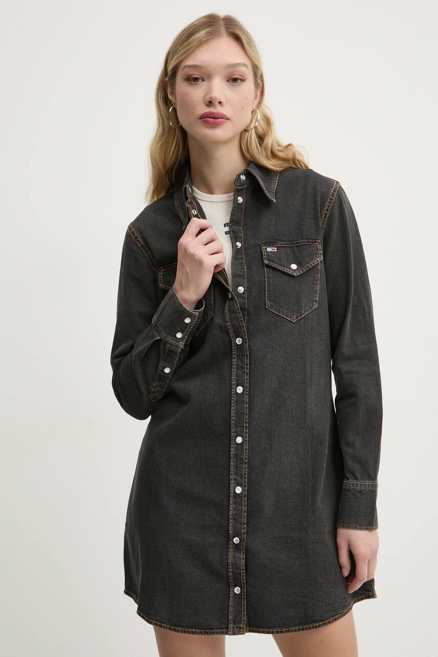 Джинсова сукня Tommy Jeans колір сірий mini розкльошена DW0DW20180