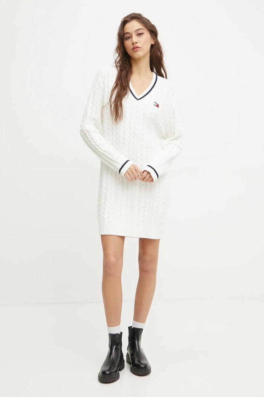 Бавовняна сукня Tommy Jeans колір бежевий mini пряма DW0DW20186