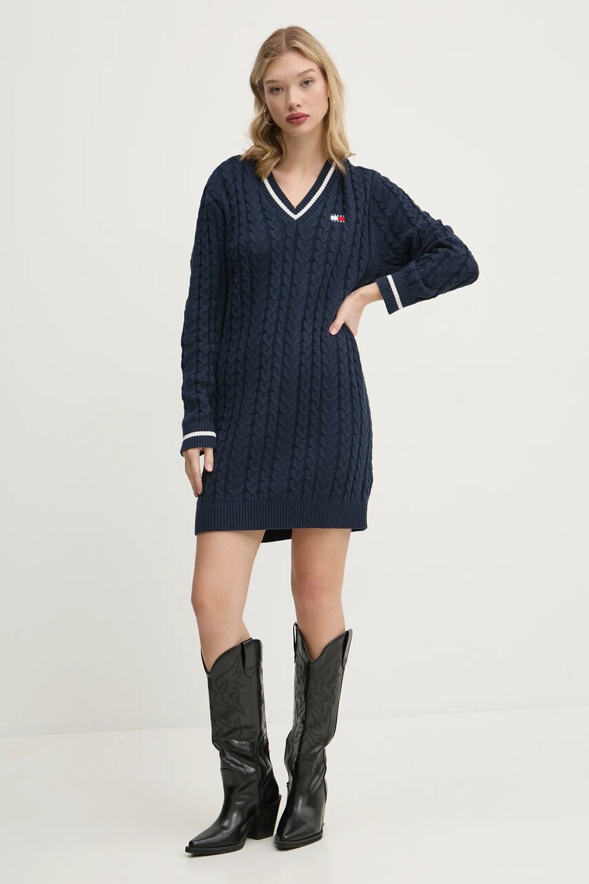 Бавовняна сукня Tommy Jeans колір синій mini пряма DW0DW20186