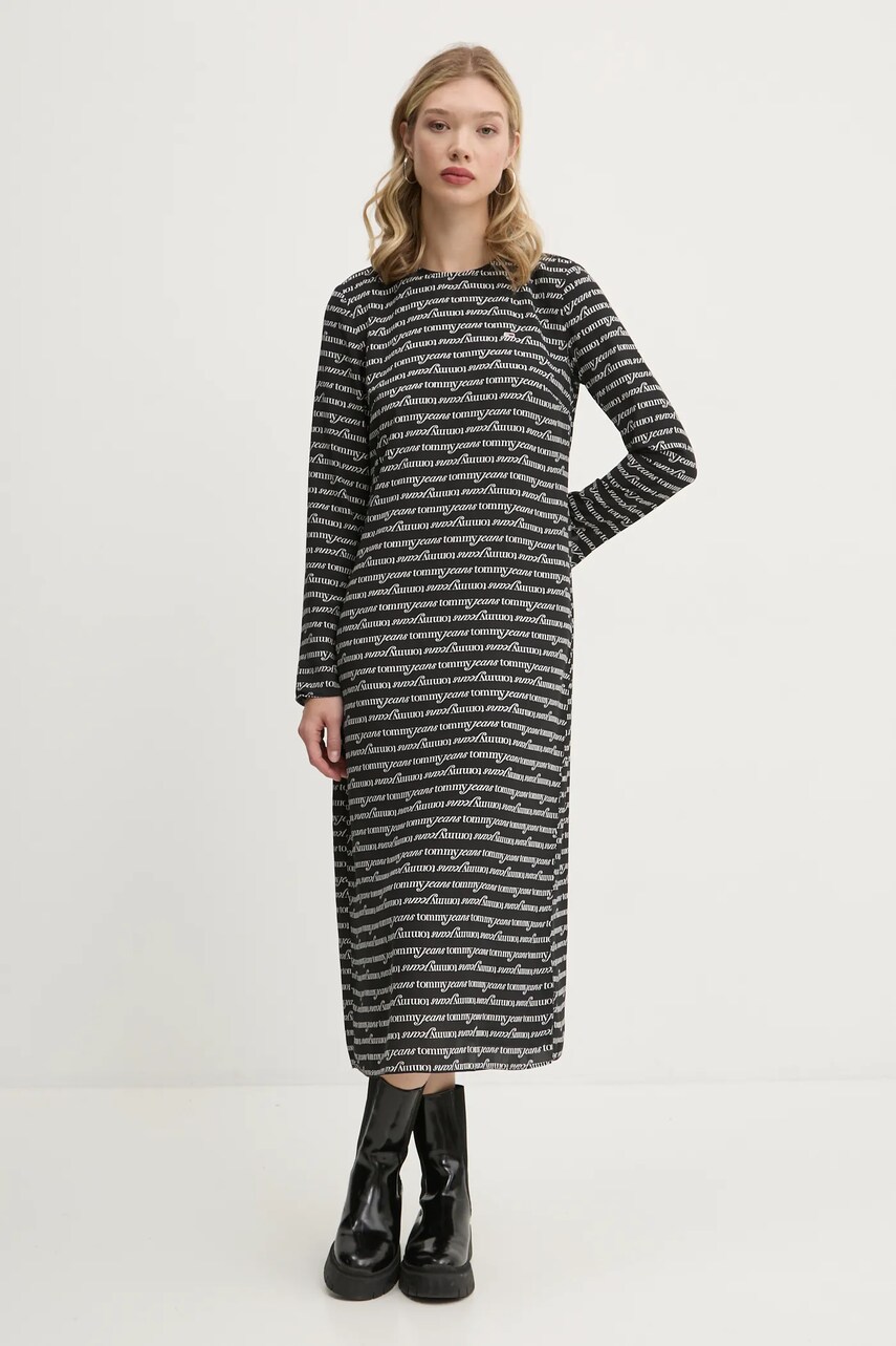 Сукня Tommy Jeans колір чорний midi пряма DW0DW20456