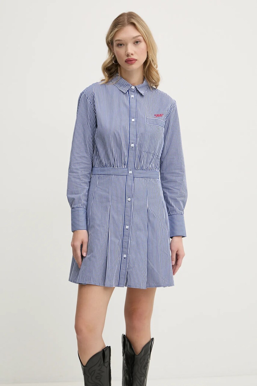 Бавовняна сукня Tommy Jeans колір синій mini розкльошена DW0DW20470
