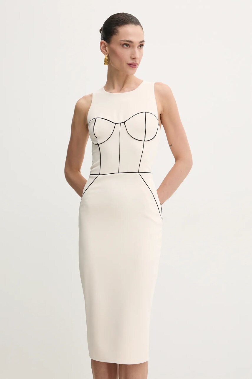 Сукня Elisabetta Franchi колір бежевий midi облягаюча AB72451E2