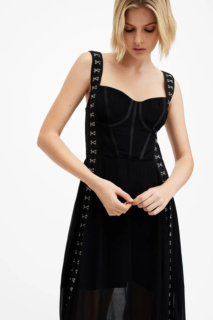 Сукня AllSaints LUNA колір чорний midi розкльошена W048DB