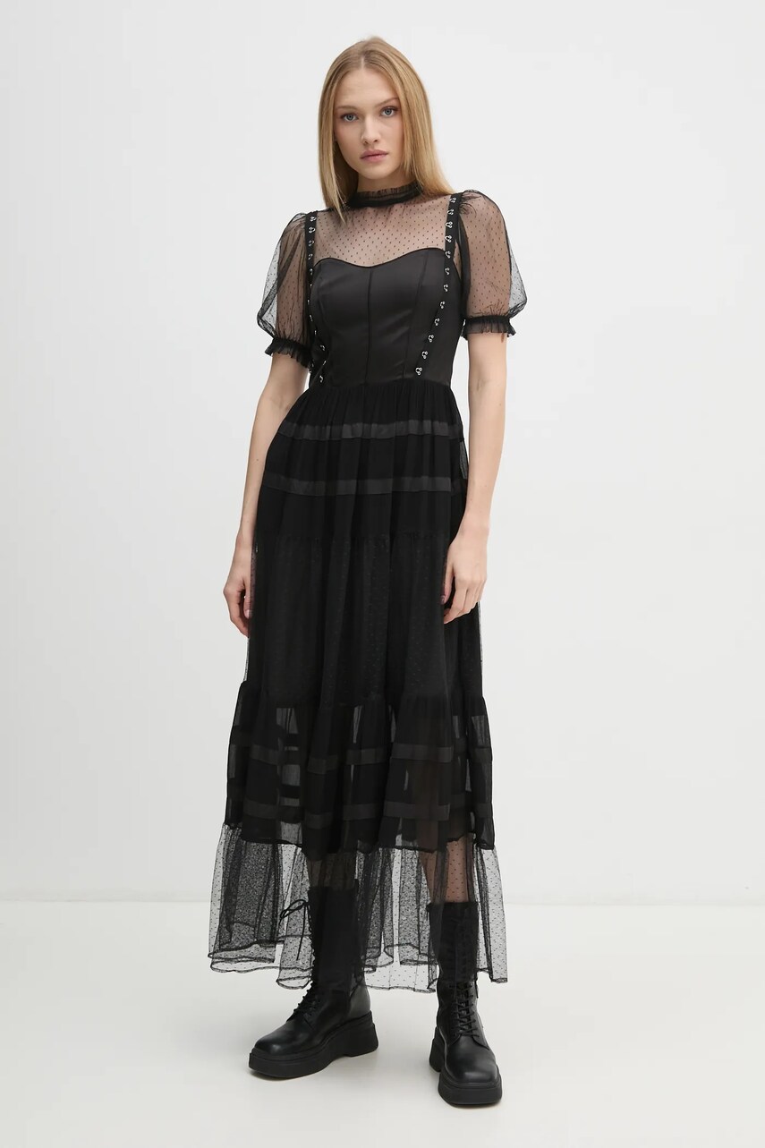 Сукня AllSaints RYLA колір чорний maxi розкльошена W155DB