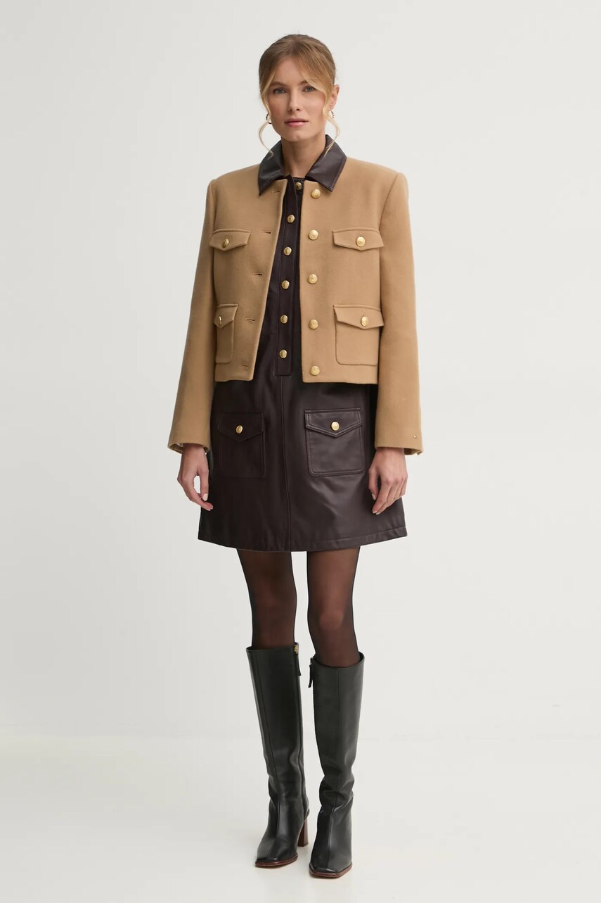 Шкіряна сукня Tommy Hilfiger колір бордовий mini розкльошена WW0WW43783