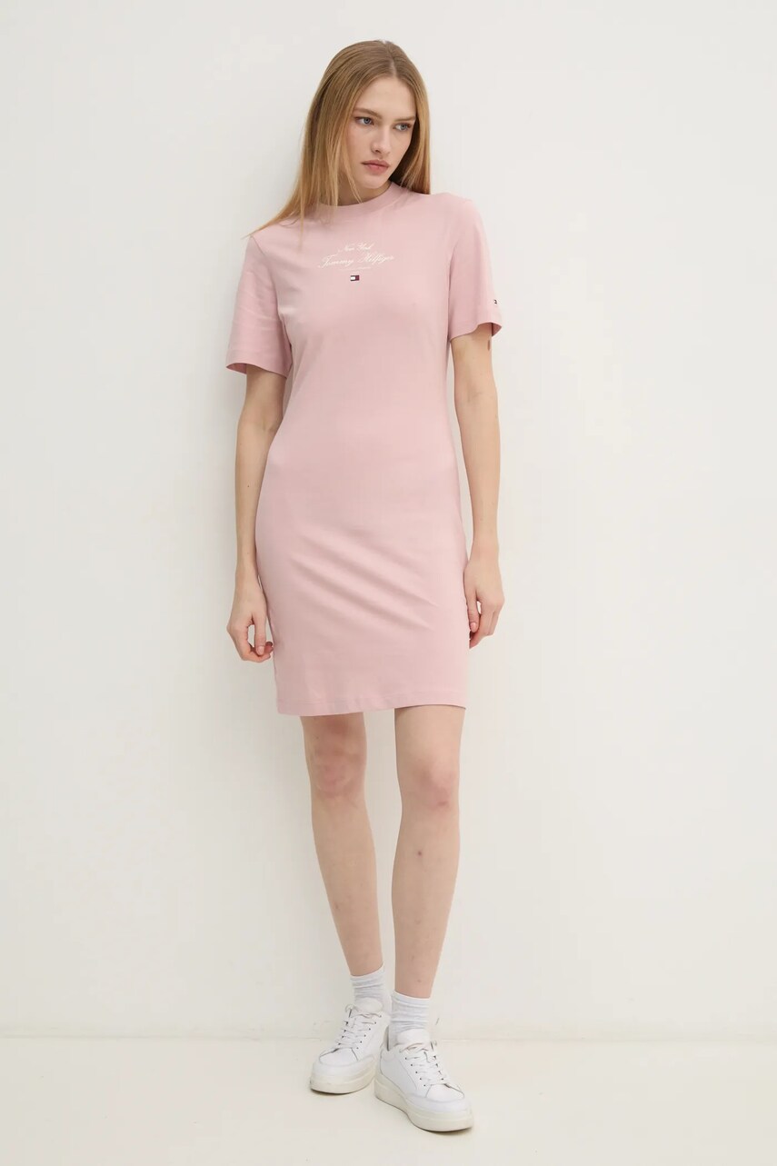 Бавовняна сукня Tommy Hilfiger колір рожевий mini пряма WW0WW43830