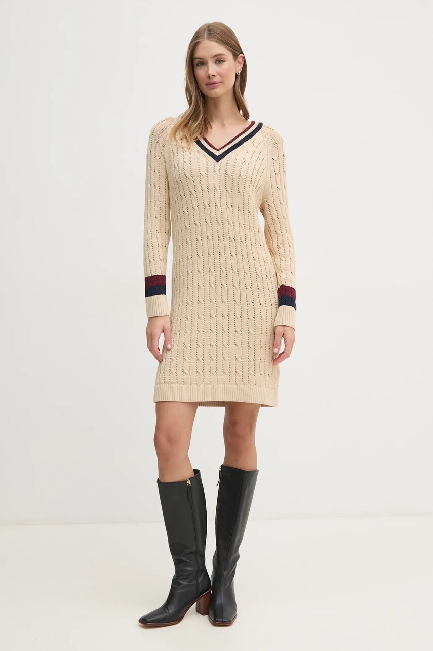 Бавовняна сукня Tommy Hilfiger колір бежевий mini облягаюча WW0WW44074