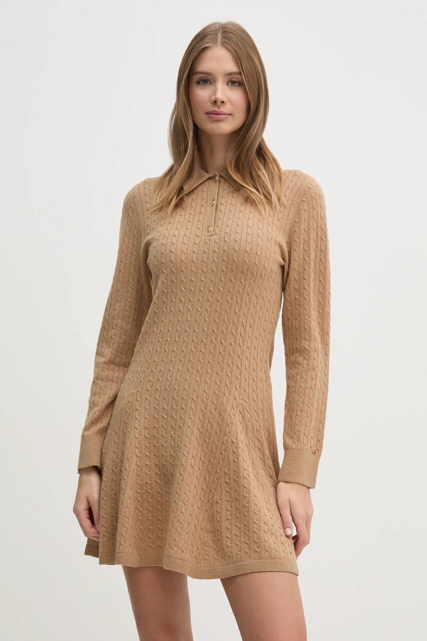 Вовняна сукня Tommy Hilfiger колір зелений mini розкльошена WW0WW44979