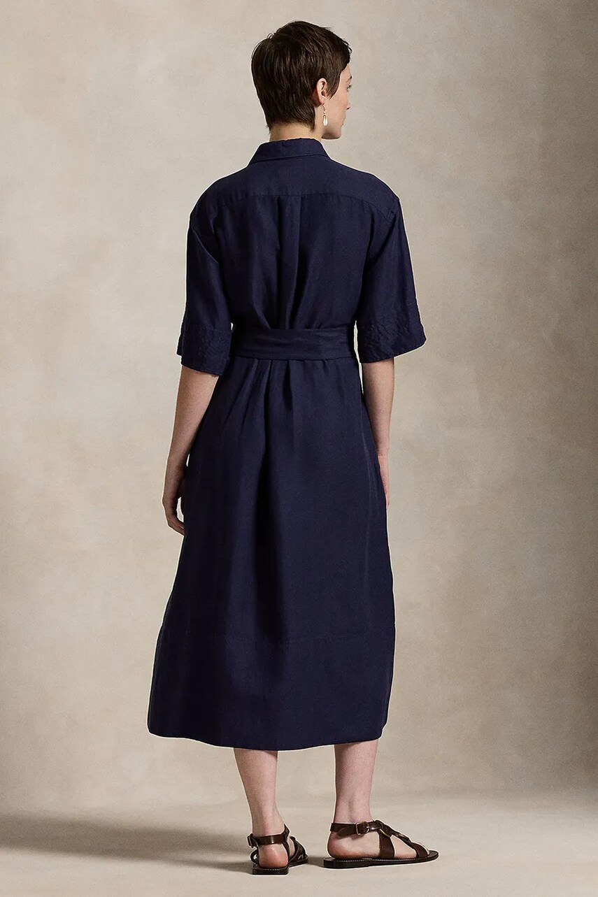 Шовкова сукня Polo Ralph Lauren колір синій midi розкльошена 211941458