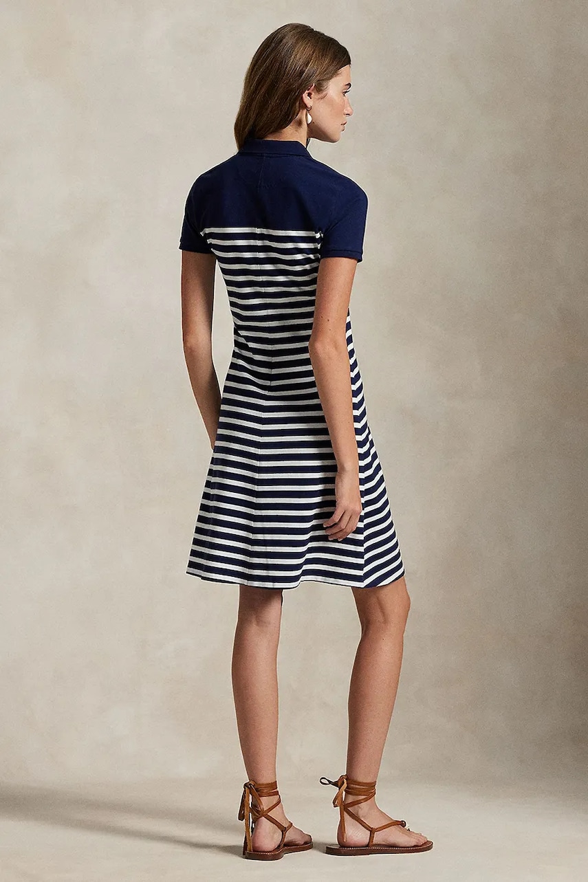 Бавовняна сукня Polo Ralph Lauren колір синій midi розкльошена 211959122