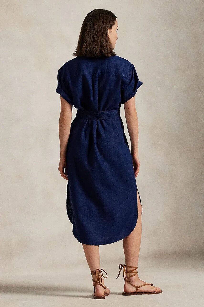 Льняна сукня Polo Ralph Lauren колір синій midi пряма 211959912