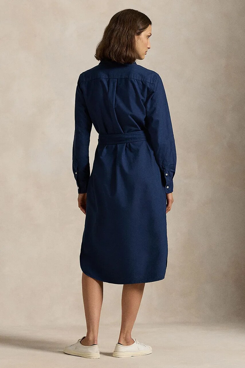 Бавовняна сукня Polo Ralph Lauren колір синій midi пряма 211963031