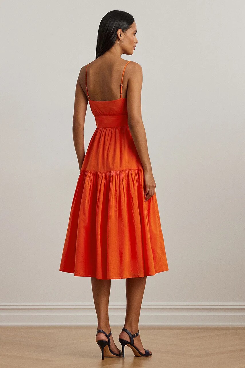 Бавовняна сукня Lauren Ralph Lauren колір помаранчевий midi розкльошена 200962758