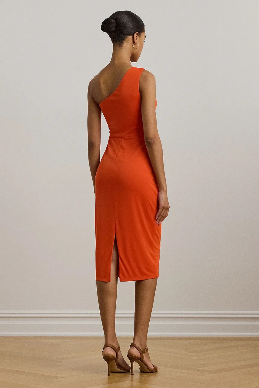 Сукня Lauren Ralph Lauren колір помаранчевий midi облягаюча 253903046