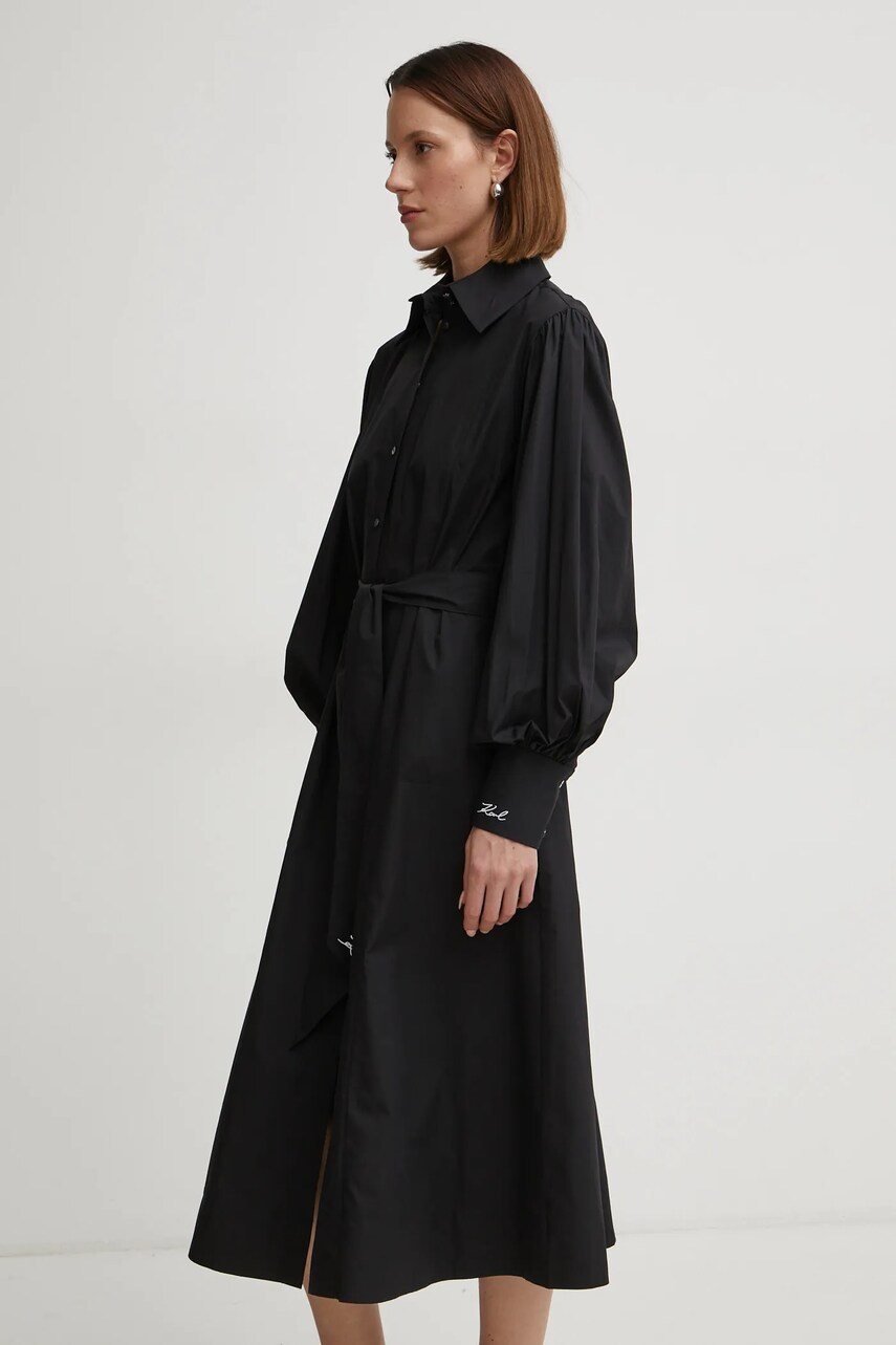 Бавовняна сукня Karl Lagerfeld колір чорний midi пряма A1W13018
