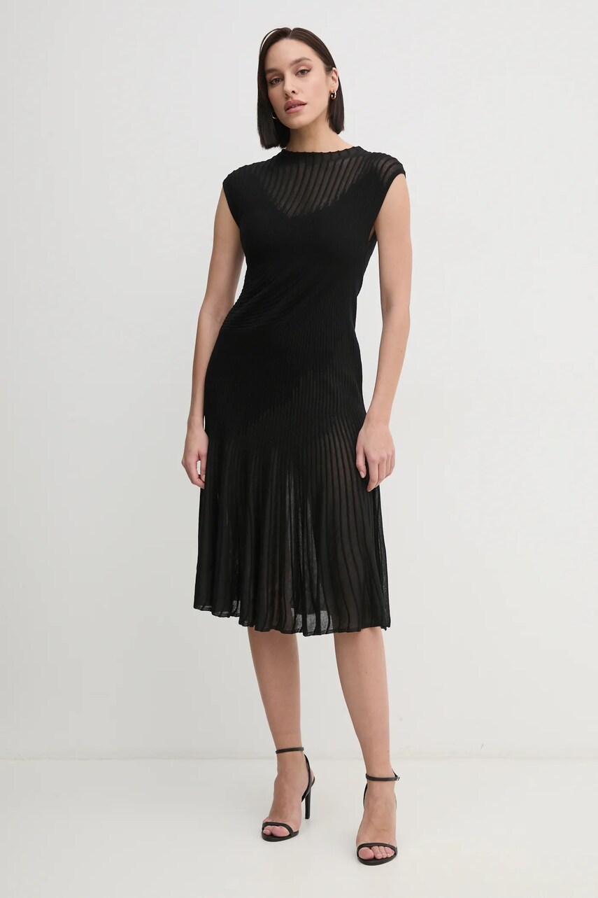 Сукня з домішкою вовни DIANE VON FURSTENBERG колір чорний midi розкльошена DVFDK4S003