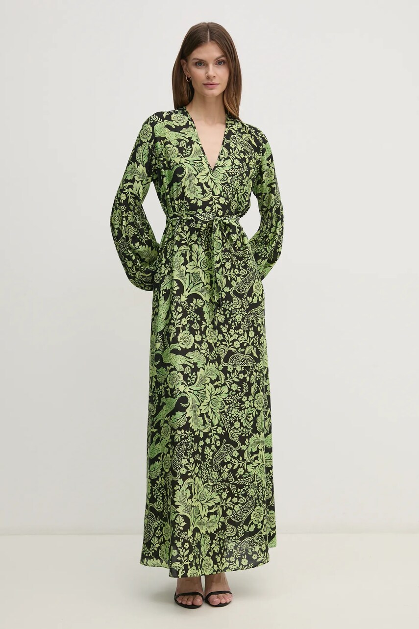 Сукня з домішкою шовку DIANE VON FURSTENBERG колір зелений maxi пряма DVFDL4S031