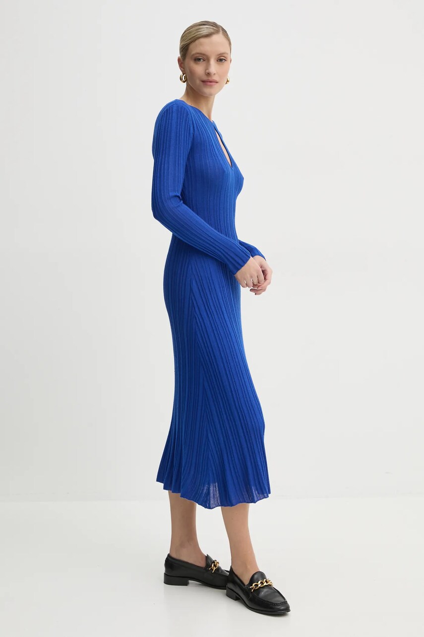 Сукня з домішкою шовку Pepe Jeans NATASHA колір фіолетовий midi розкльошена PL953642
