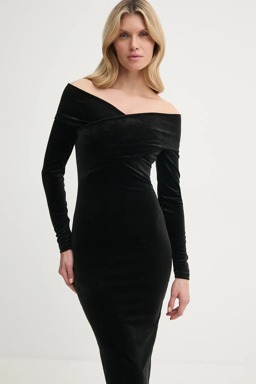 Сукня AllSaints DELTA колір чорний midi облягаюча W037DZ
