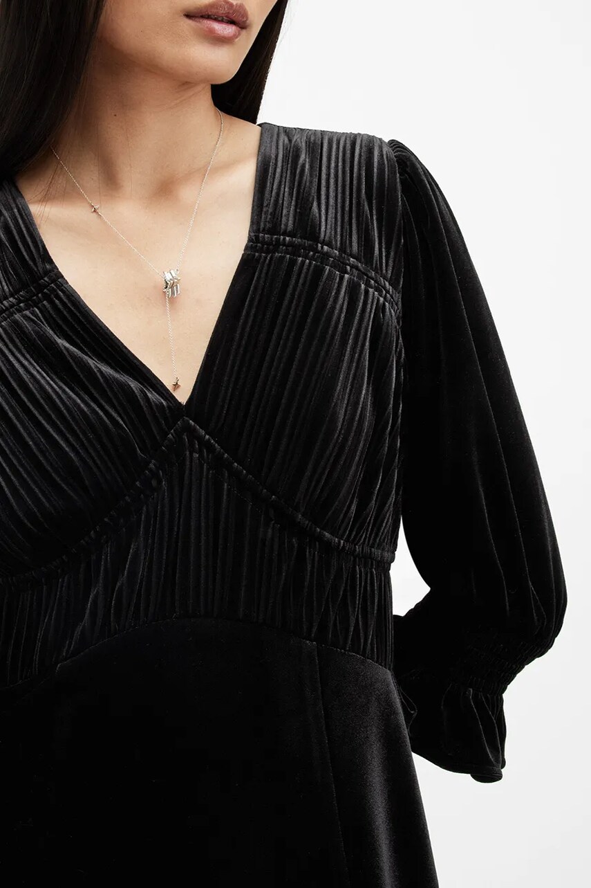 Сукня AllSaints ANI VELVET колір чорний midi пряма W143DB