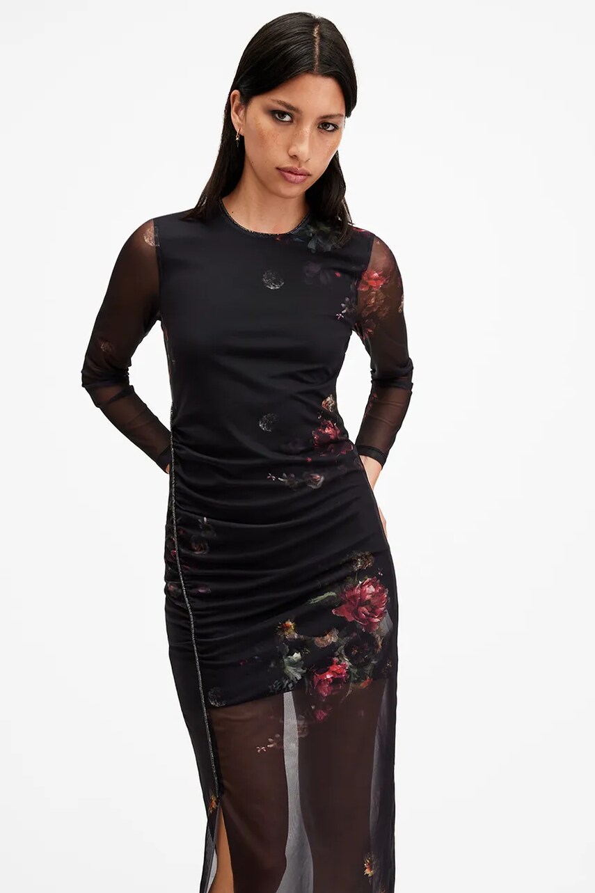Сукня AllSaints NORA колір чорний midi облягаюча W247DB