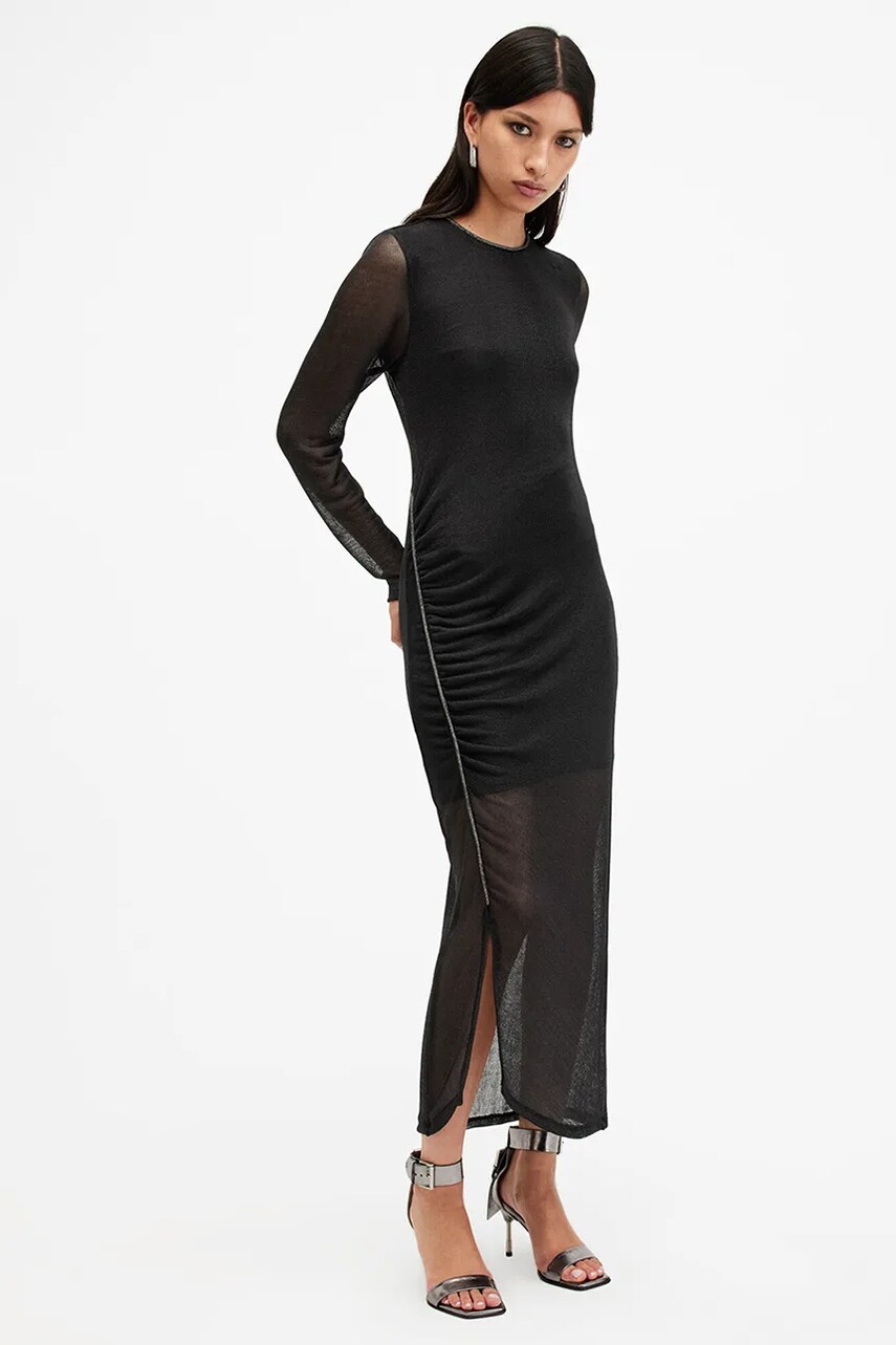Сукня AllSaints NORA колір чорний midi облягаюча W248DB