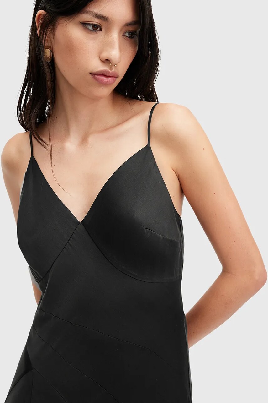 Сукня AllSaints LILI колір чорний maxi розкльошена W258DB