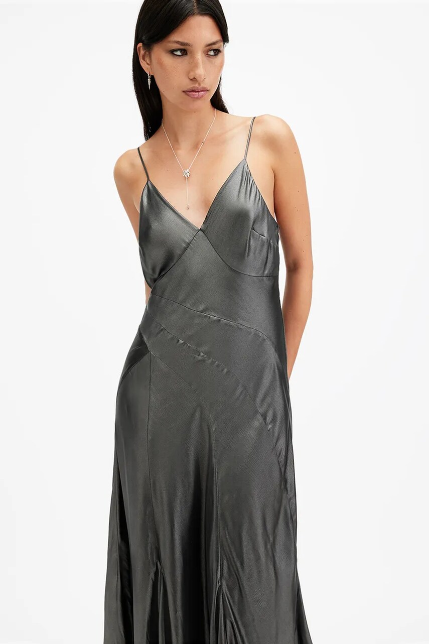 Сукня AllSaints LILI колір сірий maxi розкльошена W291DB