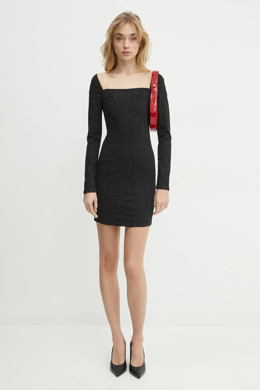 Джинсова сукня Guess MOLLY колір чорний mini облягаюча W5RK84 D4PZ0