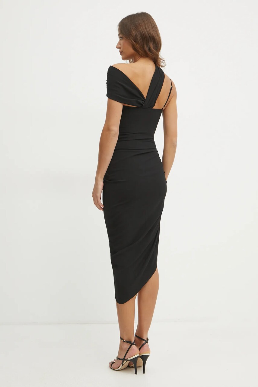 Сукня з домішкою льону Versace Jeans Couture колір чорний midi облягаюча 78HAO903 N0432
